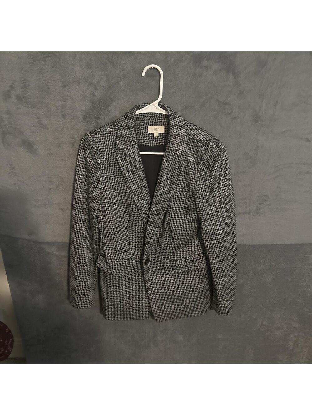 LOFT Petite Women's Checkered One Button Blazer Jacket Size 10P Double Breasted